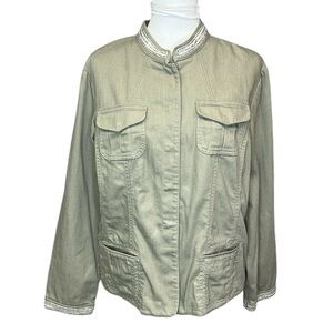 Chico’s Beaded Accent Denim Jacket Tan
